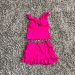 Vibrant Pink Ruffled Women's Swim Set